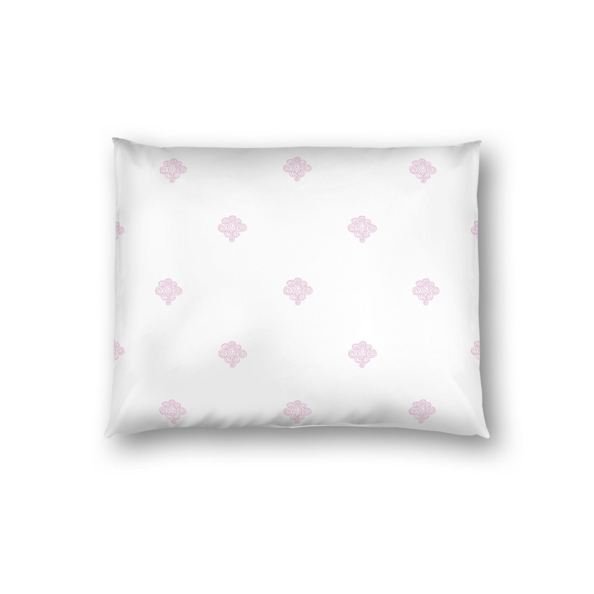 Off-white Cotton Sateen Pillow Sham, Pink Hand-painted Swizzle Motif Print, White Reverse Side, Standard - 20 x 26 inches