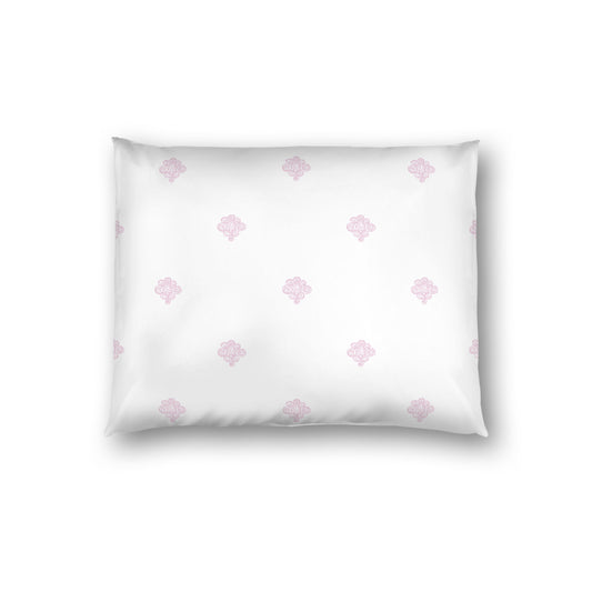 Off-white Cotton Sateen Pillow Sham, Pink Hand-painted Swizzle Motif Print, White Reverse Side, Standard - 20 x 26 inches
