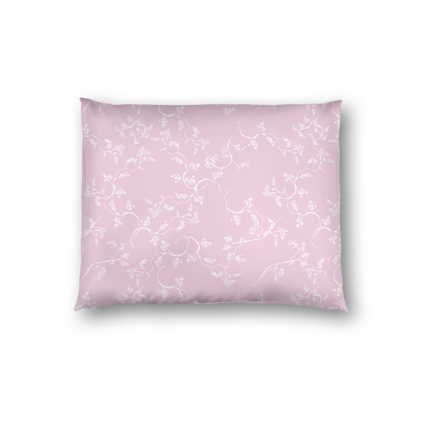 Pink Cotton Sateen Pillow Sham, Off-white Vine Print on Front, White Reverse Side, Standard - 20 x 26 inches
