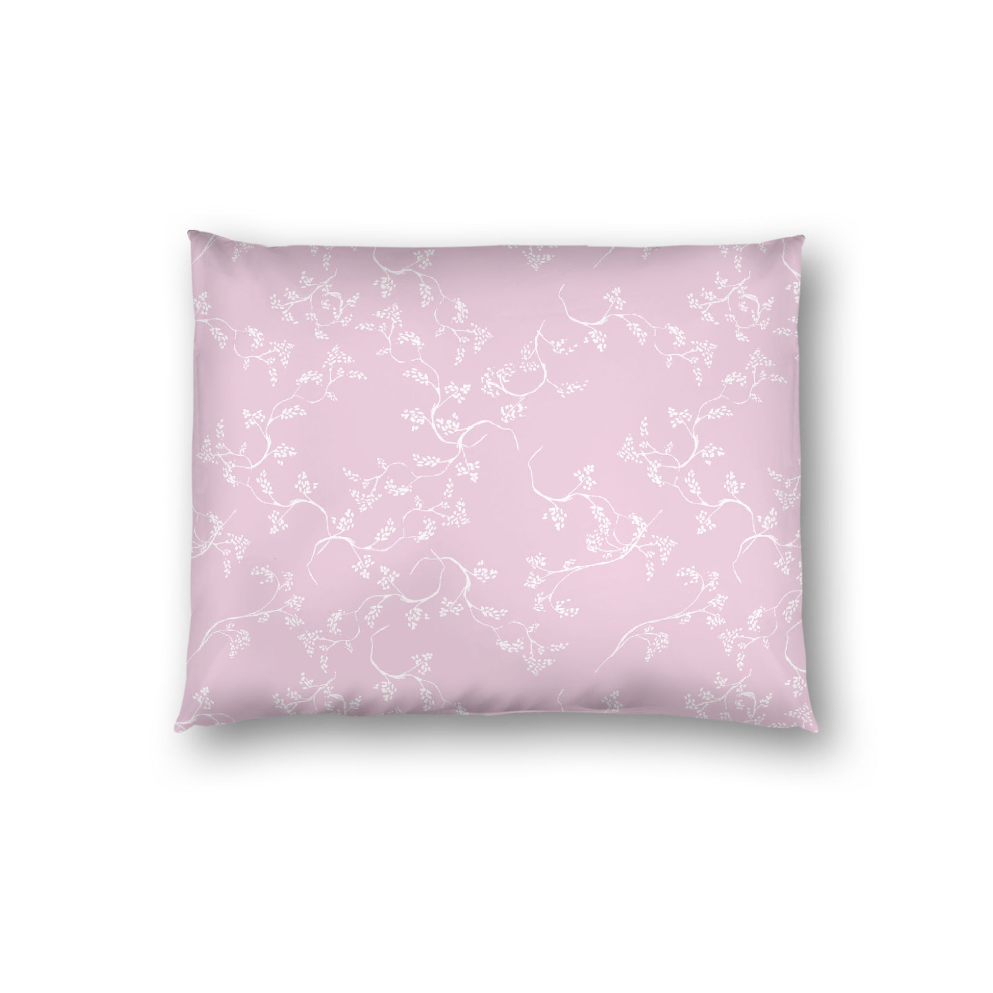 Pink Cotton Sateen Pillow Sham, Off-white Vine Print on Front, White Reverse Side, Standard - 20 x 26 inches