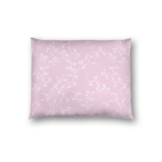 Pink Cotton Sateen Pillow Sham, Off-white Vine Print on Front, White Reverse Side, Standard - 20 x 26 inches