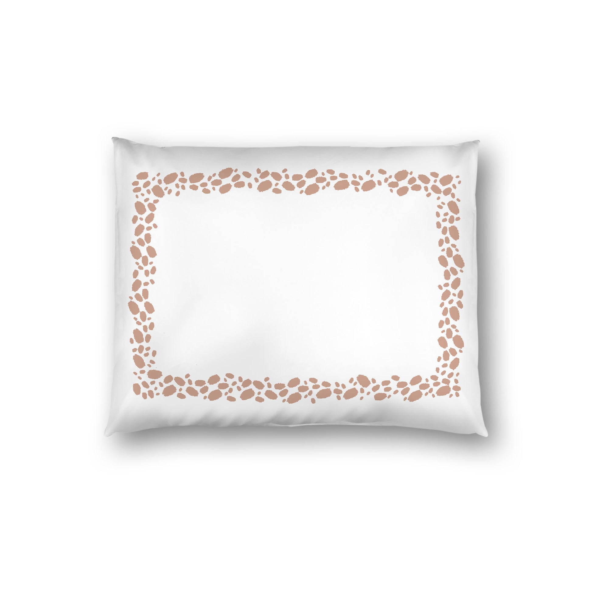 Off-white Cotton Sateen Pillow Sham, Salmon Hand-painted Dab Motif Print, Classic Border, White Reverse Side, Standard - 20 x 26 inches