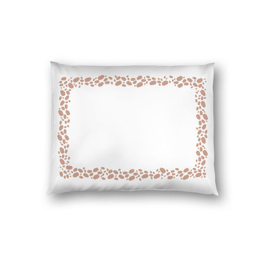 Off-white Cotton Sateen Pillow Sham, Salmon Hand-painted Dab Motif Print, Classic Border, White Reverse Side, Standard - 20 x 26 inches