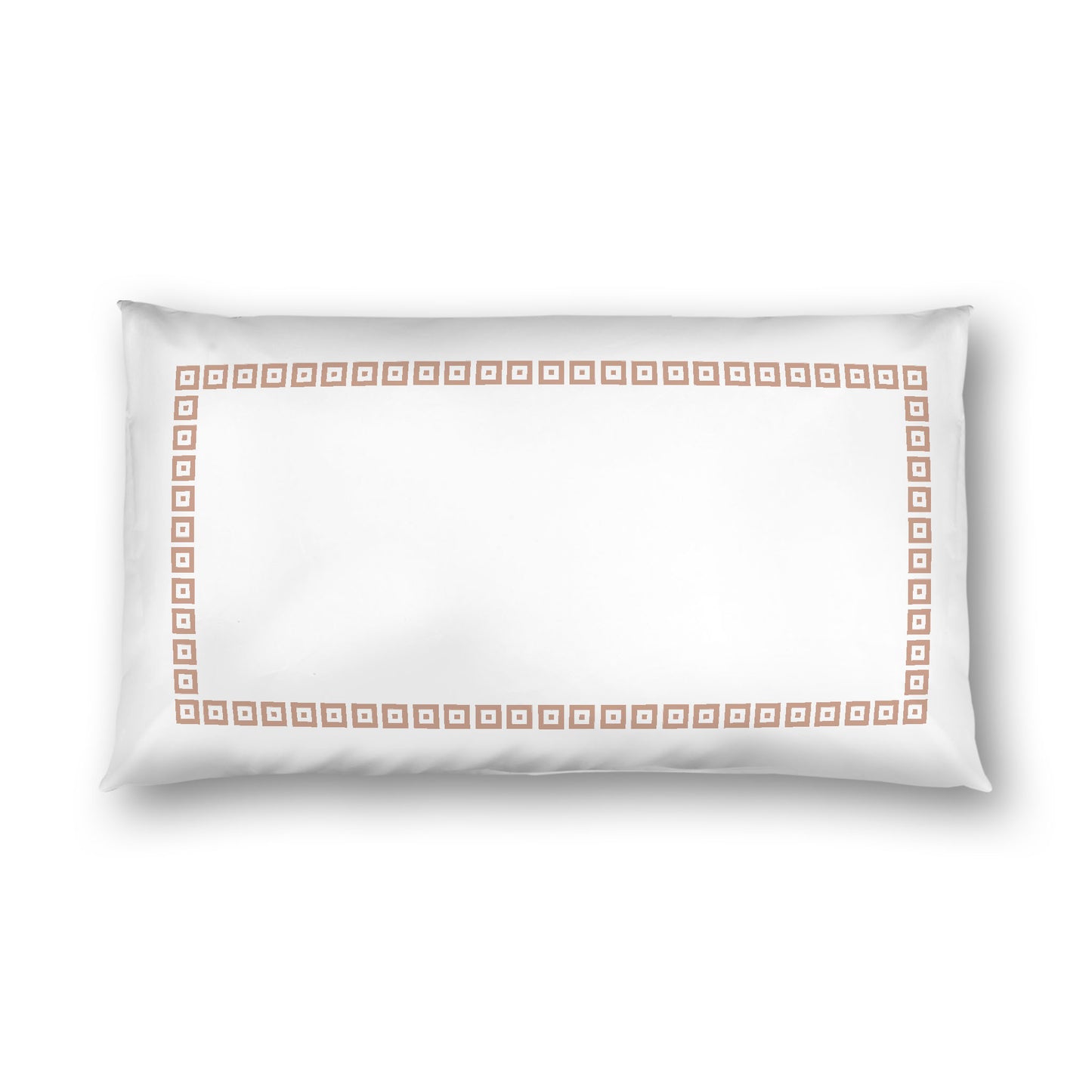 Off-white Cotton Sateen Pillow Sham, Salmon Repeating Square Motif Print, Classic Border, White Reverse Side, King - 20 x 36 inches