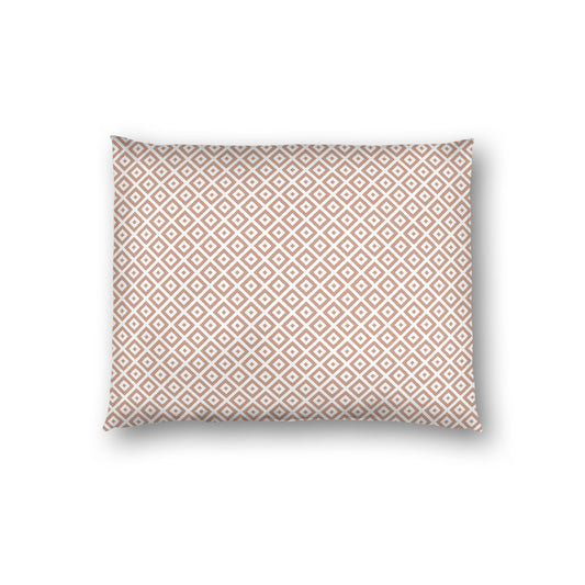 Off-white Cotton Sateen Pillow Sham, Salmon Repeating Square Motif Print, Off-white Revese Side, Standard - 20 x 26 inches