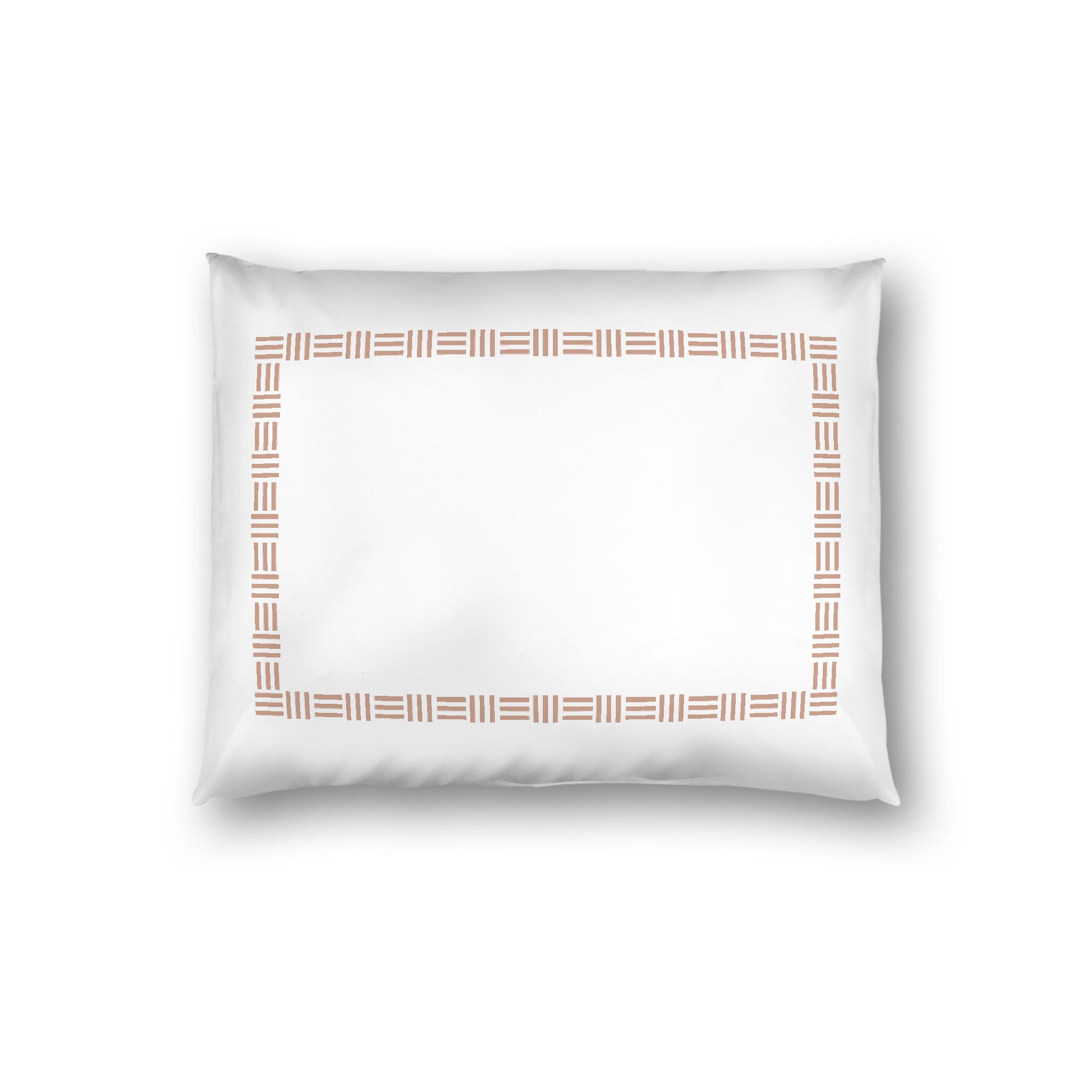 Off-white Cotton Sateen Pillow Sham, Salmon Single Weave Motif Print, Classic Border, White Reverse Side, Standard - 20 x 26 inches