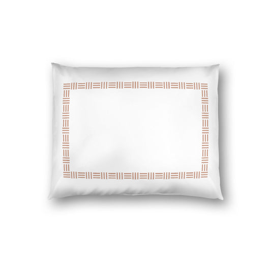 Off-white Cotton Sateen Pillow Sham, Salmon Single Weave Motif Print, Classic Border, White Reverse Side, Standard - 20 x 26 inches