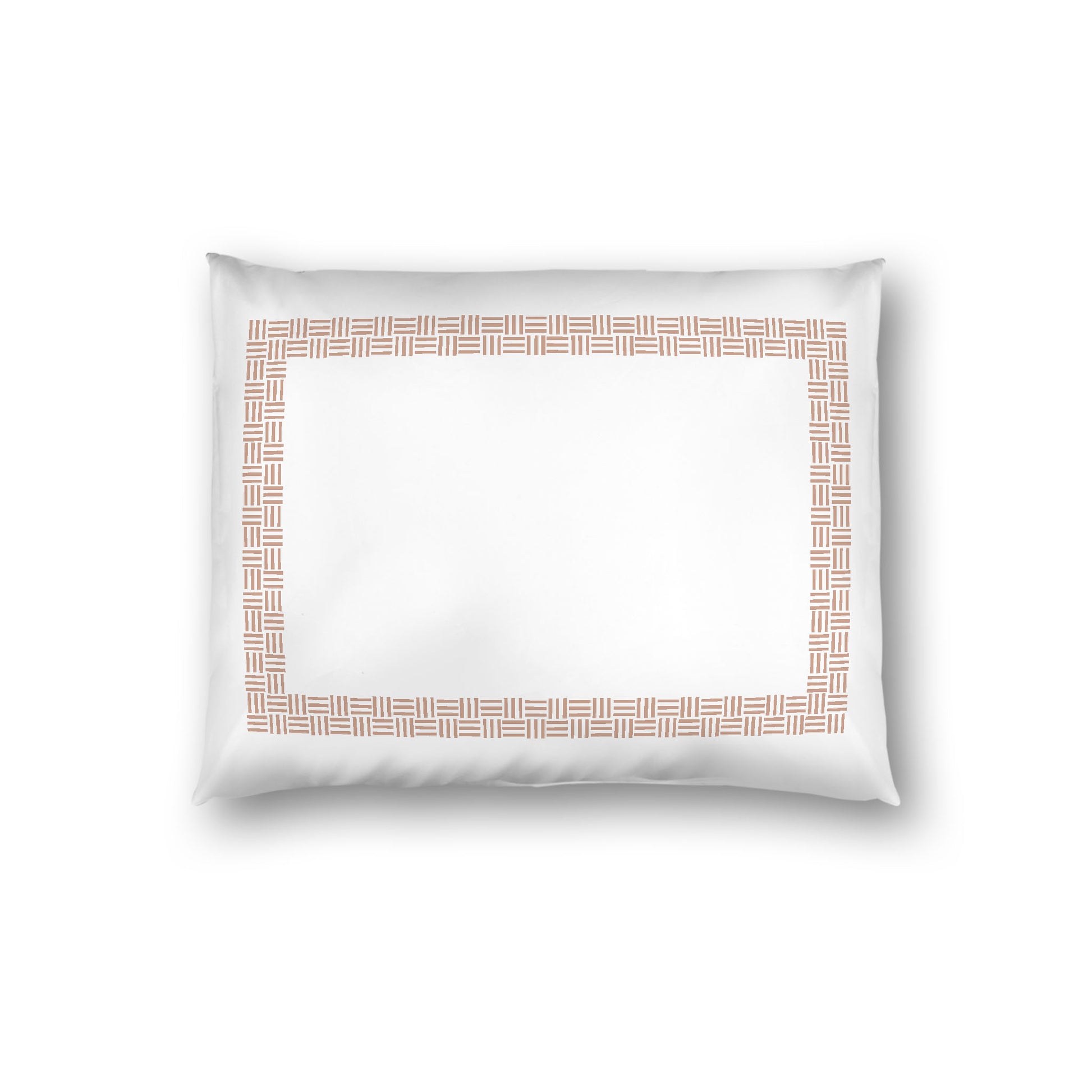 Off-white Cotton Sateen Pillow Sham, Salmon Double Weave Motif Print, Classic Border, White Reverse Side, Standard - 20 x 26 inches