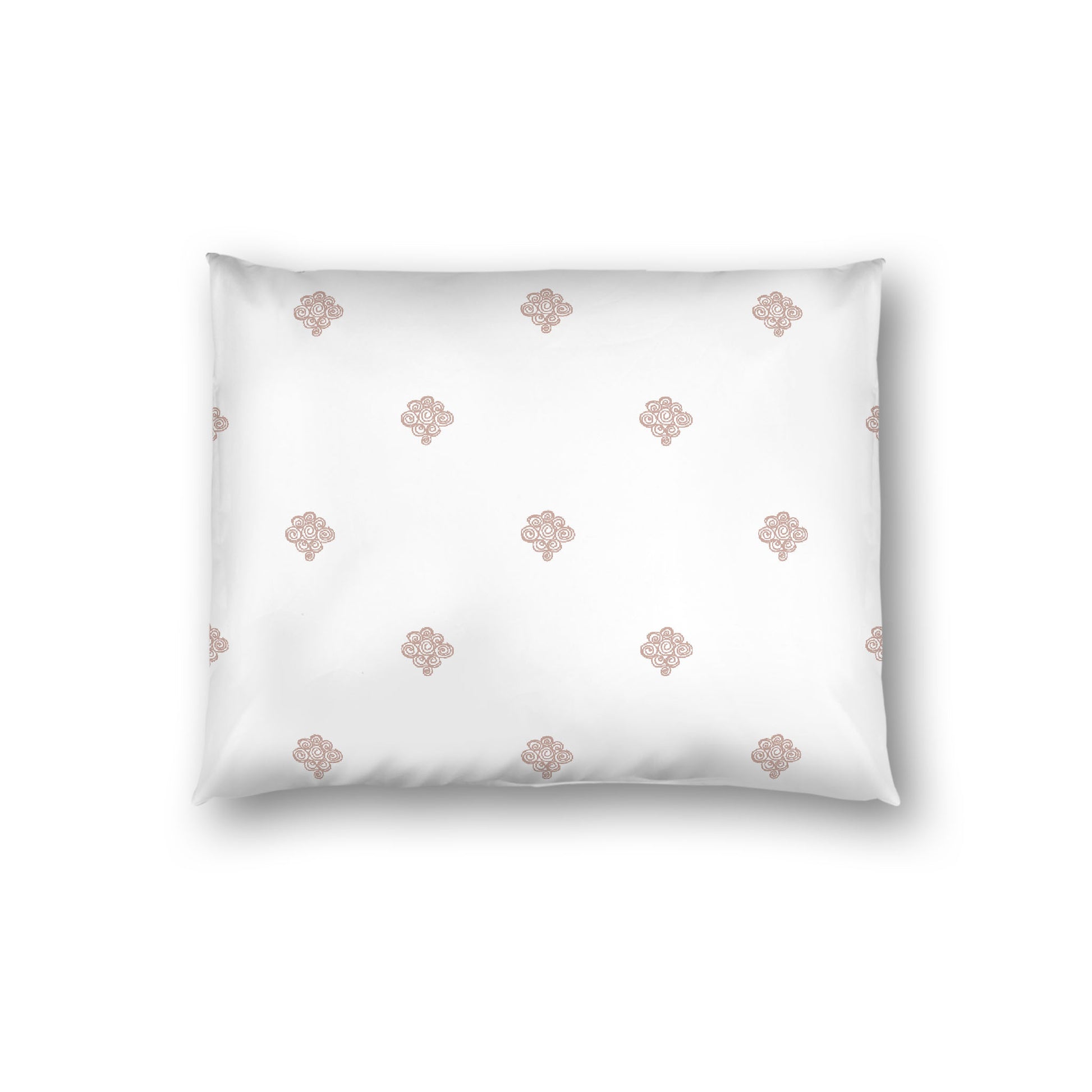 Off-white Cotton Sateen Pillow Sham, Salmon Hand-painted Swizzle Motif Print, White Reverse Side, Standard - 20 x 26 inches