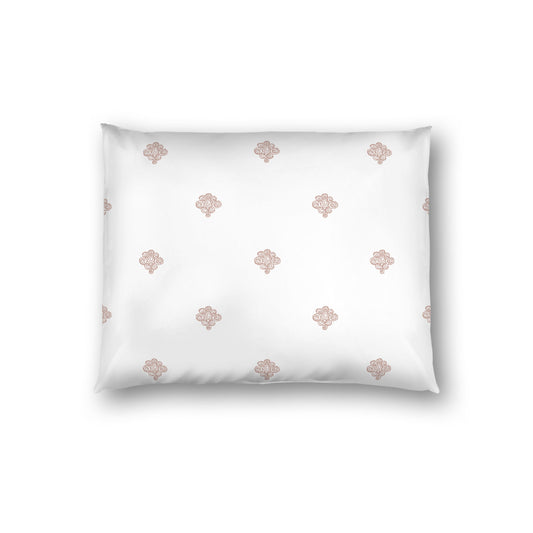 Off-white Cotton Sateen Pillow Sham, Salmon Hand-painted Swizzle Motif Print, White Reverse Side, Standard - 20 x 26 inches