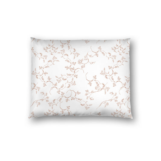 Off-white Cotton Sateen Pillow Sham, Salmon Hand-painted Vine Print, White Reverse Side, Standard - 20 x 26 inches
