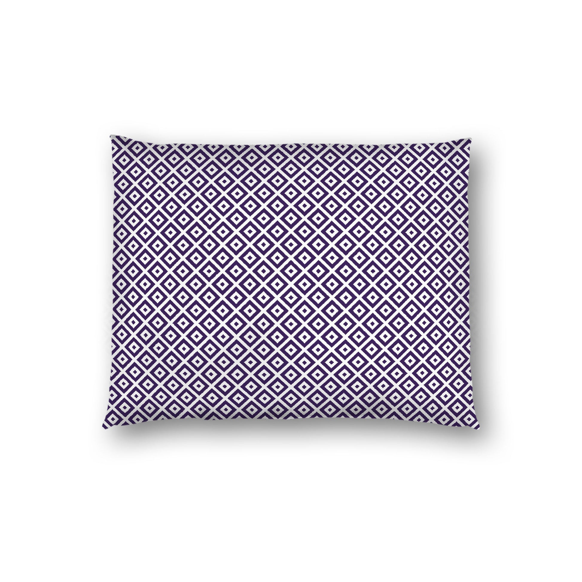 Off-white Cotton Sateen Pillow Sham, Purple Repeating Square Motif Print, Off-white Revese Side, Standard - 20 x 26 inches