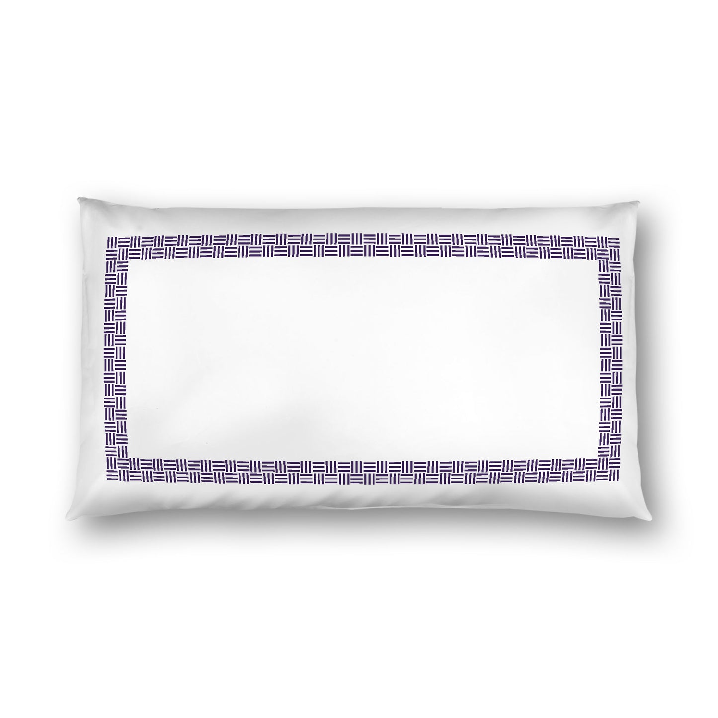 Off-white Cotton Sateen Pillow Sham, Purple Double Weave Motif Print, Classic Border, White Reverse Side, King - 20 x 36 inches