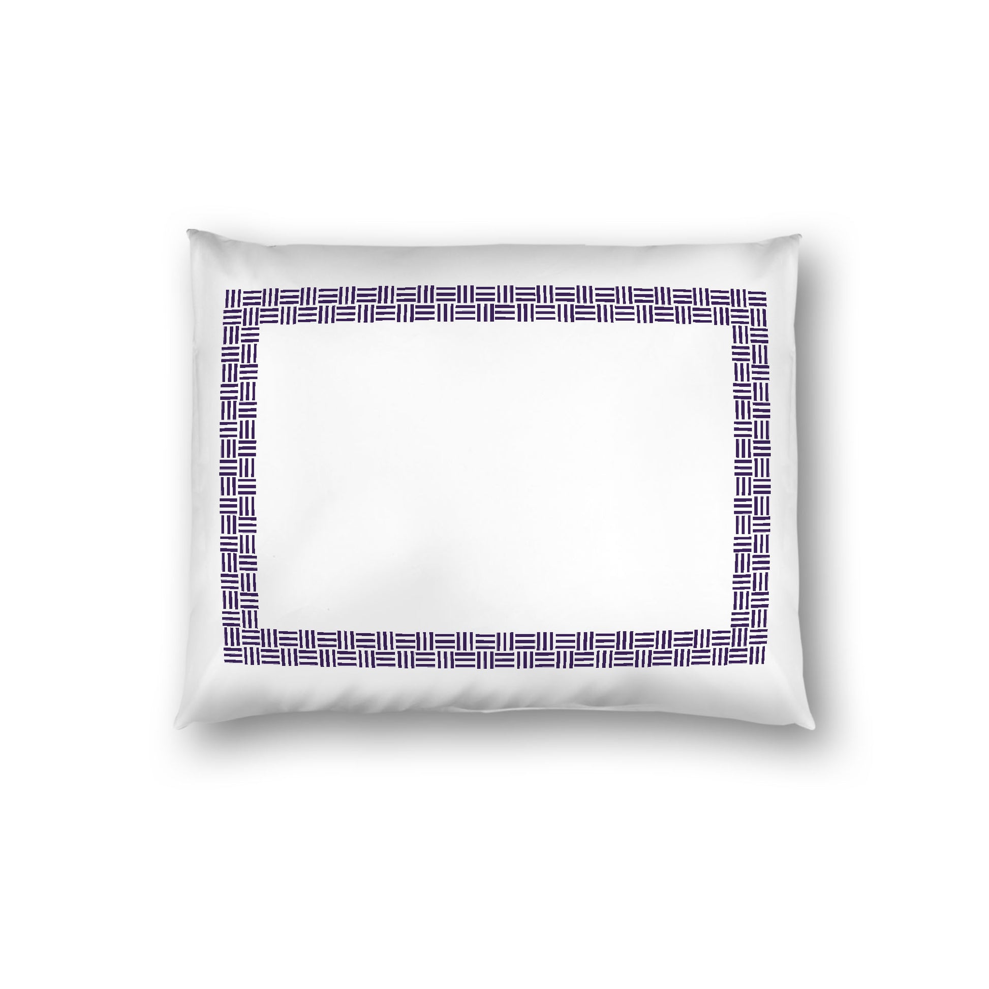 Off-white Cotton Sateen Pillow Sham, Purple Double Weave Motif Print, Classic Border, White Reverse Side, Standard - 20 x 26 inches