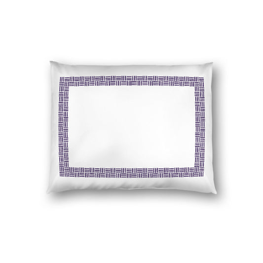 Off-white Cotton Sateen Pillow Sham, Purple Double Weave Motif Print, Classic Border, White Reverse Side, Standard - 20 x 26 inches