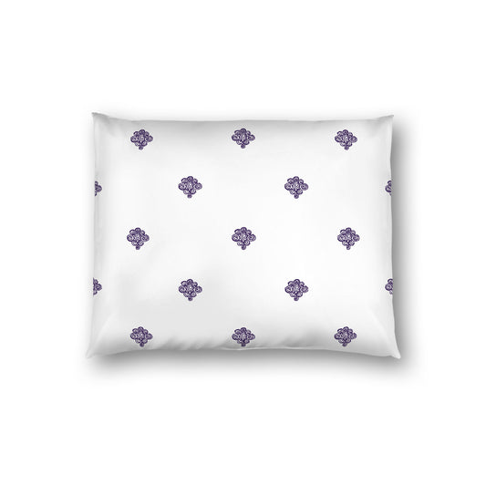 Off-white Cotton Sateen Pillow Sham, Purple Hand-painted Swizzle Motif Print, White Reverse Side, Standard - 20 x 26 inches