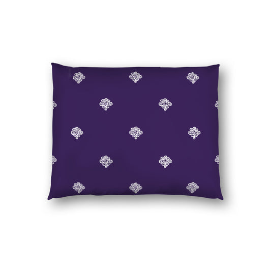 Purple Cotton Sateen Pillow Sham, Off-white Hand-painted Swizzle Motif Print, White Reverse Side, Standard - 20 x 26 inches