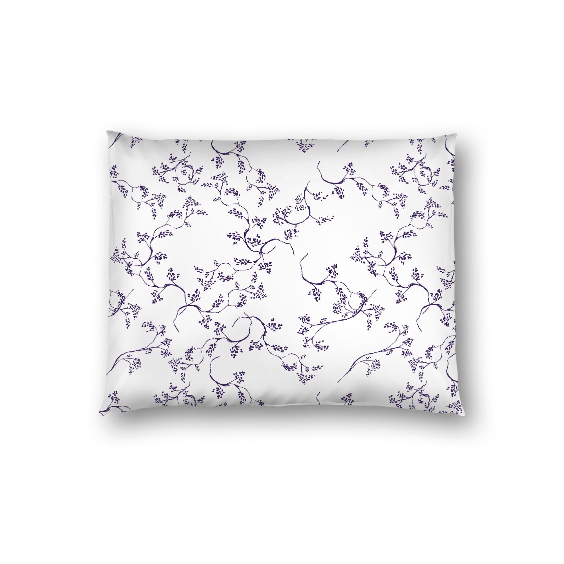 Off-white Cotton Sateen Pillow Sham, Purple Hand-painted Vine Print, White Reverse Side, Standard - 20 x 26 inches
