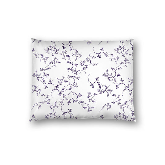 Off-white Cotton Sateen Pillow Sham, Purple Hand-painted Vine Print, White Reverse Side, Standard - 20 x 26 inches