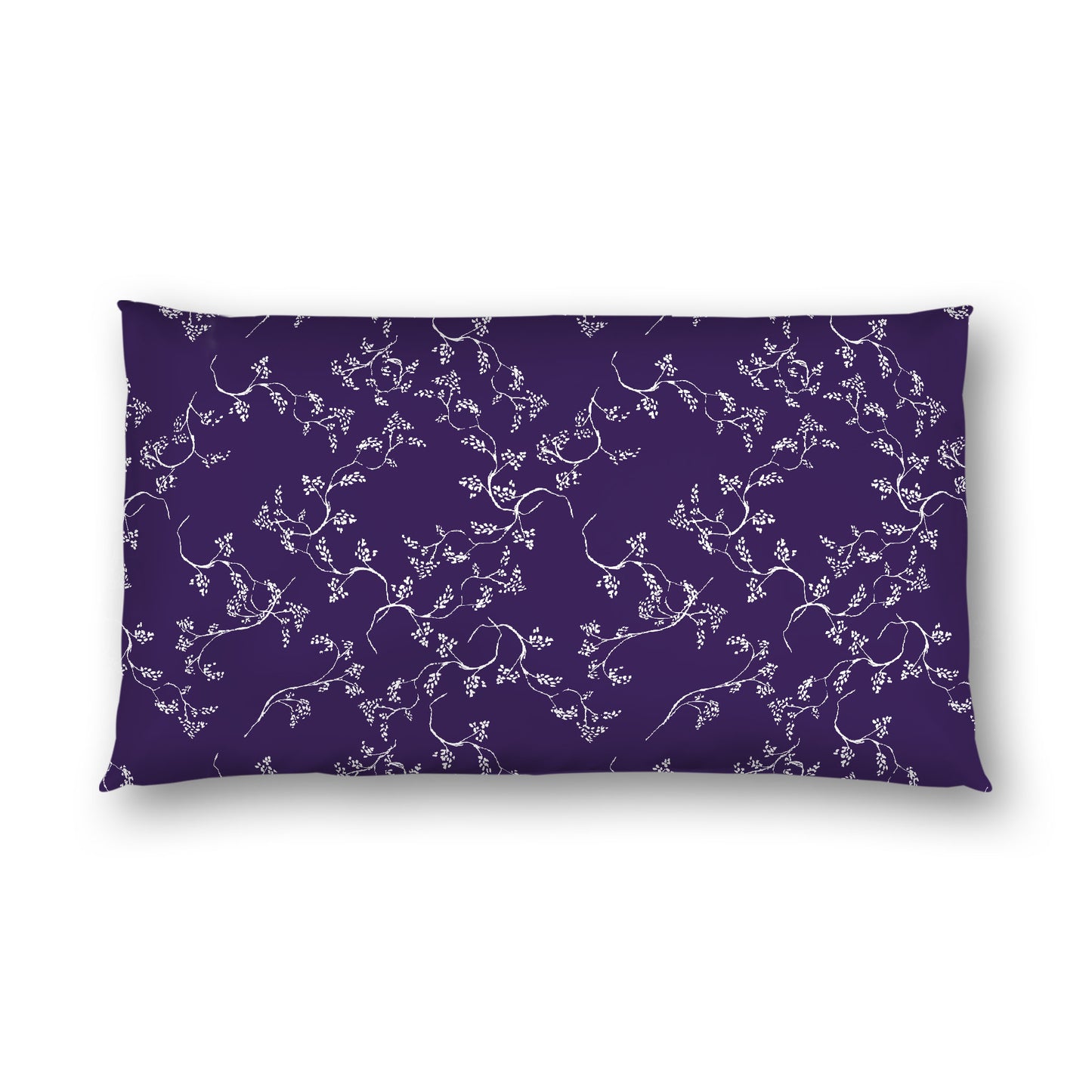 Purple Cotton Sateen Pillow Sham, Off-white Vine Print on Front, White Reverse Side, King - 20 x 36 inches