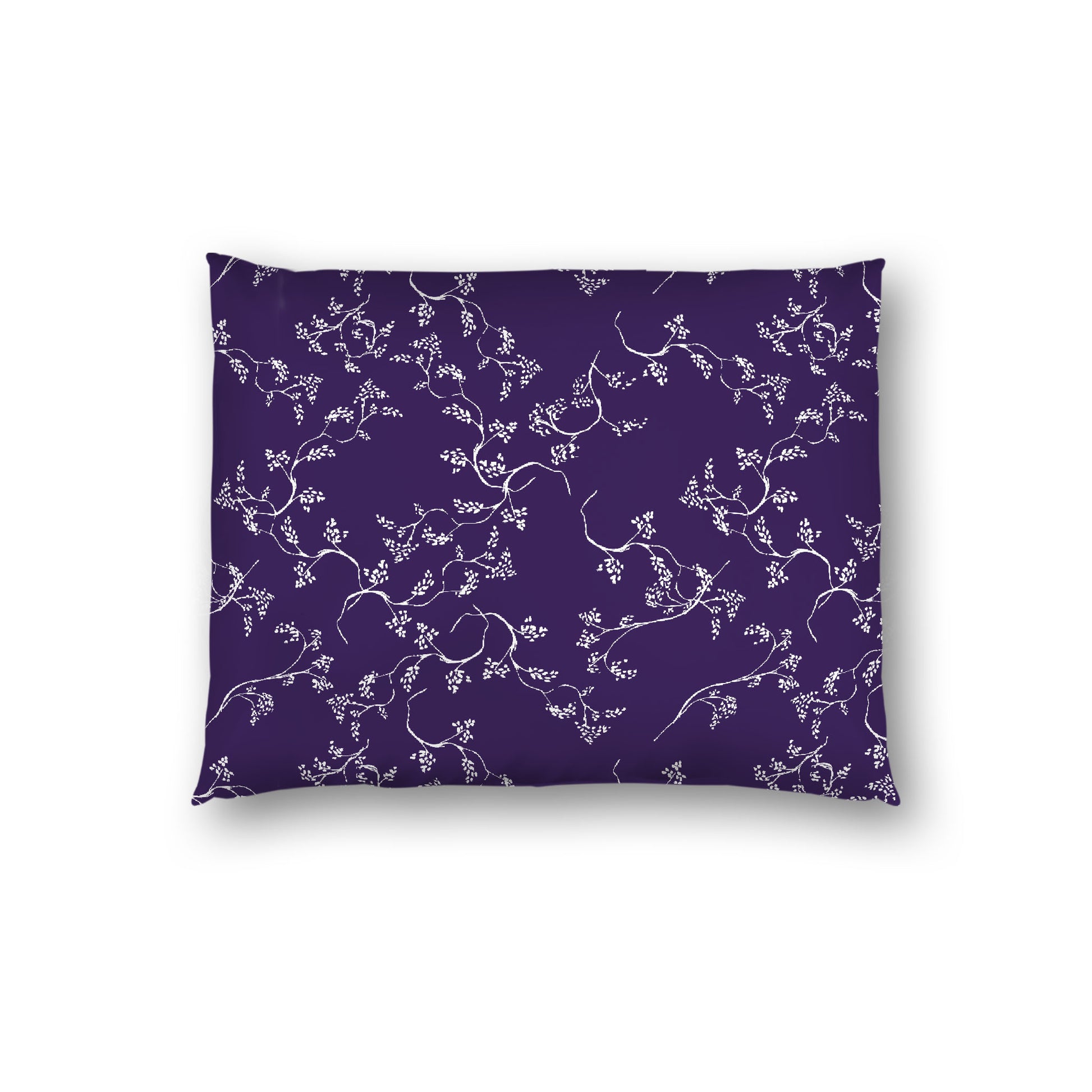 Purple Cotton Sateen Pillow Sham, Off-white Vine Print on Front, White Reverse Side, Standard - 20 x 26 inches
