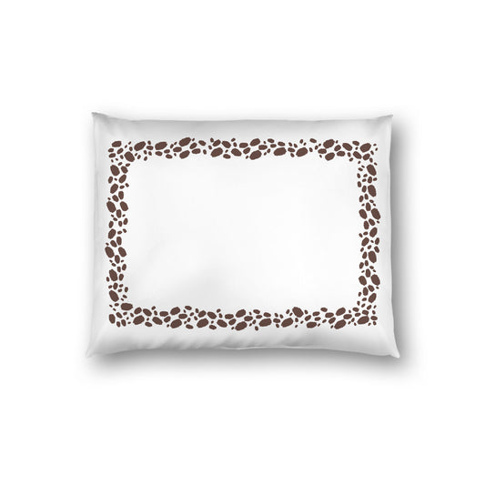 Off-white Cotton Sateen Pillow Sham, Brown Hand-painted Dab Motif Print, Classic Border, White Reverse Side, Standard - 20 x 26 inches