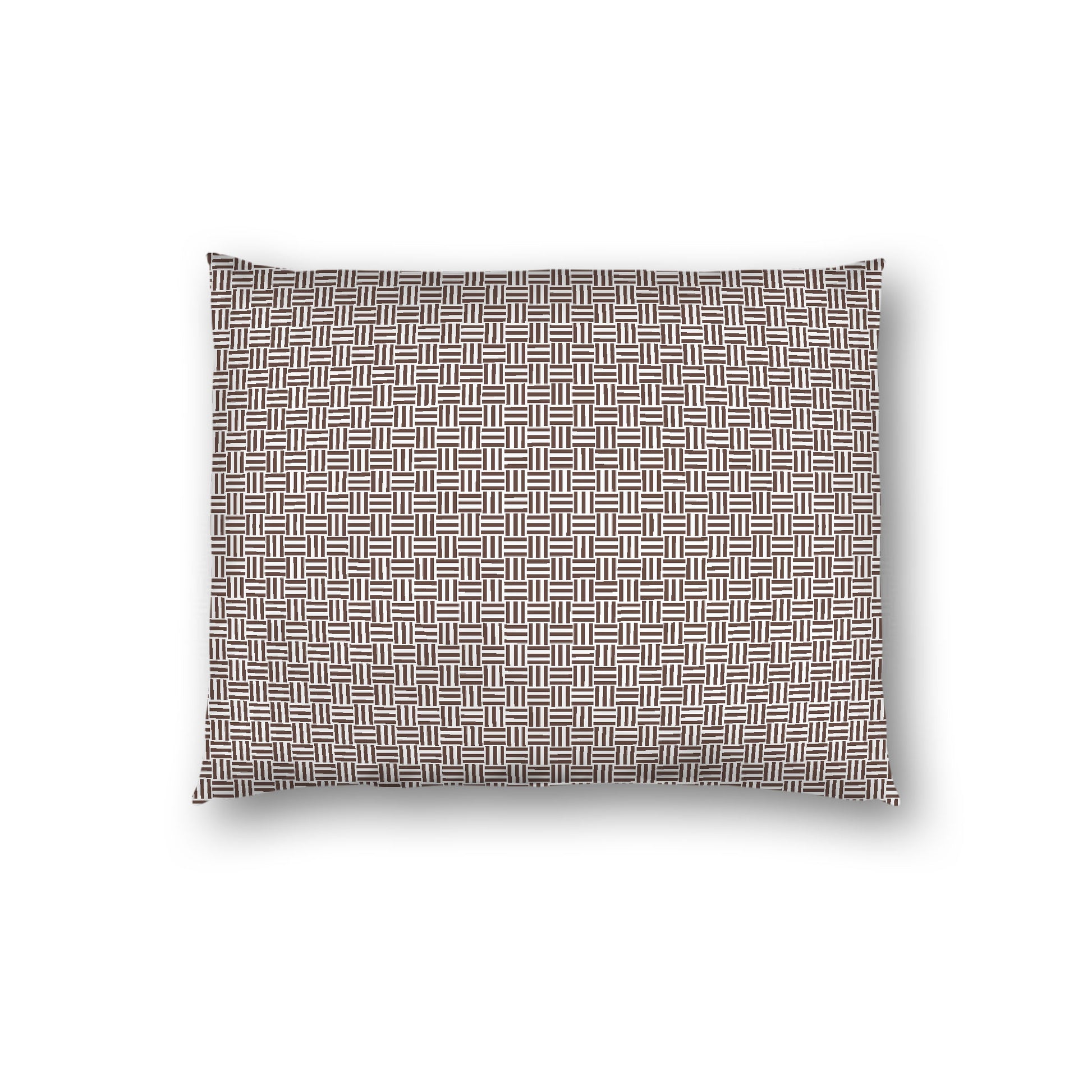 Off-white Cotton Sateen Pillow Sham, Brown Double Weave Motif Print, White Reverse Side, Standard - 20 x 26 inches