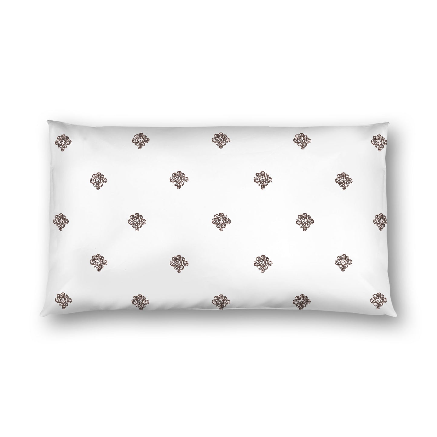 Off-white Cotton Sateen Pillow Sham, Brown Hand-painted Swizzle Motif Print, White Reverse Side, King - 20 x 36 inches