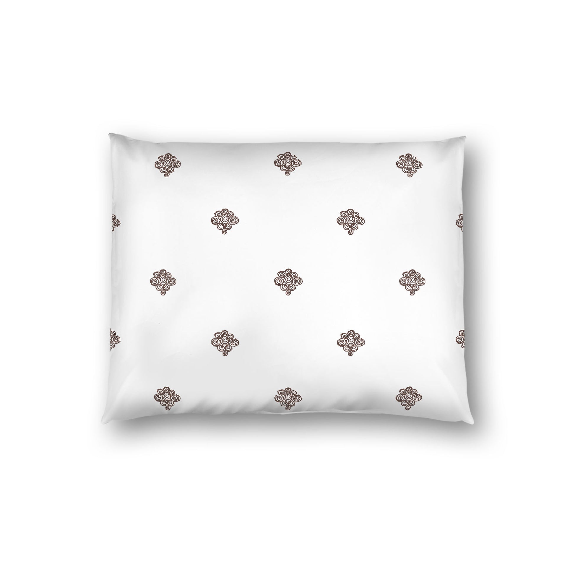 Off-white Cotton Sateen Pillow Sham, Brown Hand-painted Swizzle Motif Print, White Reverse Side, Standard - 20 x 26 inches