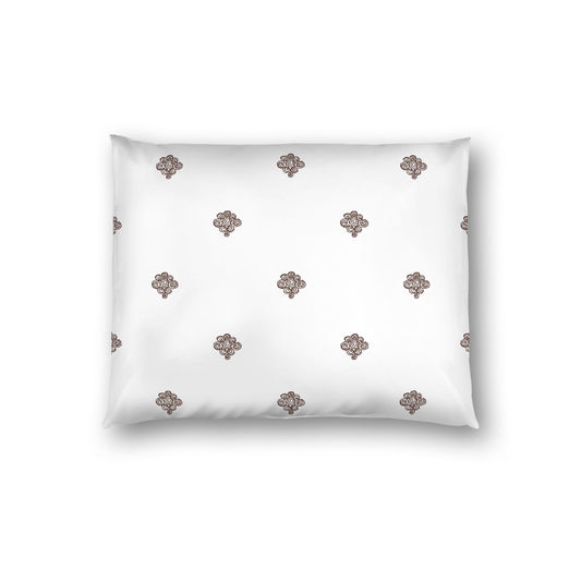 Off-white Cotton Sateen Pillow Sham, Brown Hand-painted Swizzle Motif Print, White Reverse Side, Standard - 20 x 26 inches