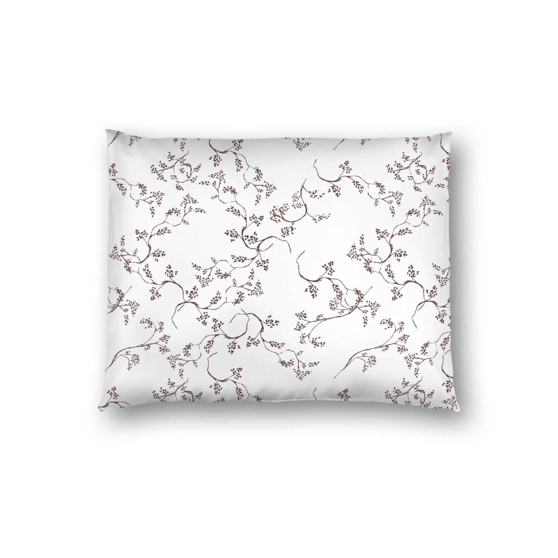 Off-white Cotton Sateen Pillow Sham, Brown Hand-painted Vine Print, White Reverse Side, Standard - 20 x 26 inches