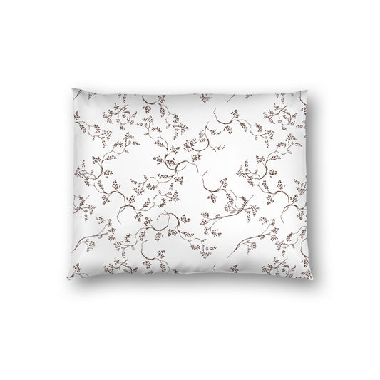 Off-white Cotton Sateen Pillow Sham, Brown Hand-painted Vine Print, White Reverse Side, Standard - 20 x 26 inches