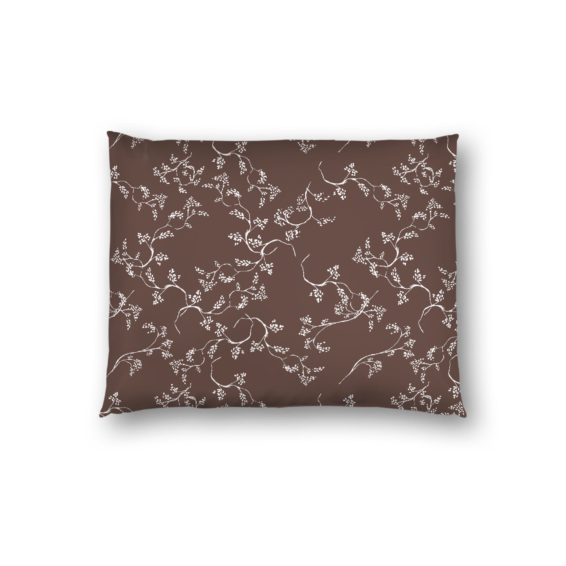 Brown Cotton Sateen Pillow Sham, Off-white Vine Print on Front, White Reverse Side, Standard - 20 x 26 inches