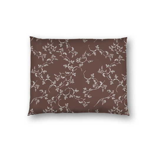 Brown Cotton Sateen Pillow Sham, Off-white Vine Print on Front, White Reverse Side, Standard - 20 x 26 inches