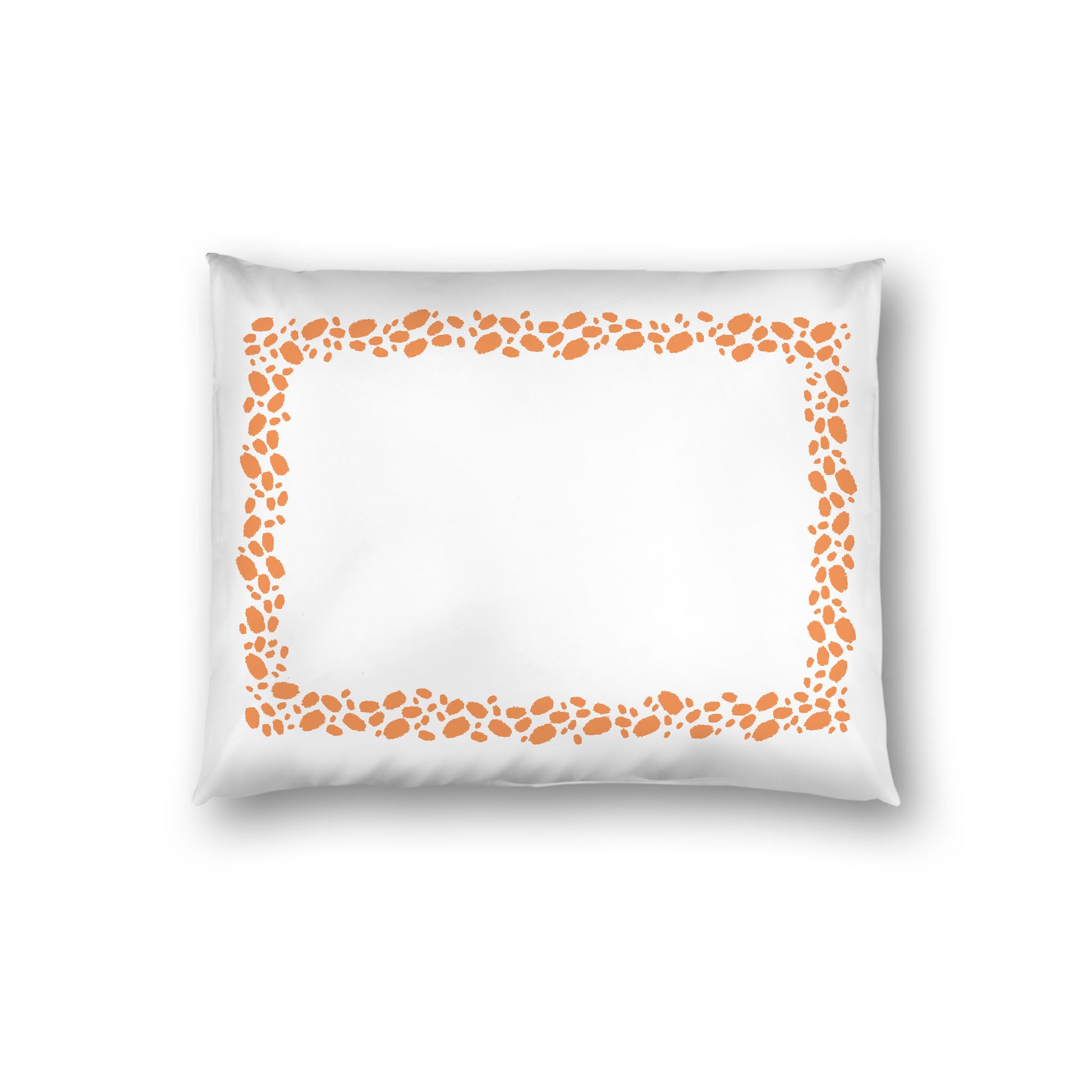Off-white Cotton Sateen Pillow Sham, Orange Hand-painted Dab Motif Print, Classic Border, White Reverse Side, Standard - 20 x 26 inches