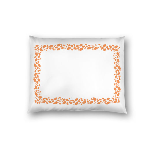 Off-white Cotton Sateen Pillow Sham, Orange Hand-painted Dab Motif Print, Classic Border, White Reverse Side, Standard - 20 x 26 inches