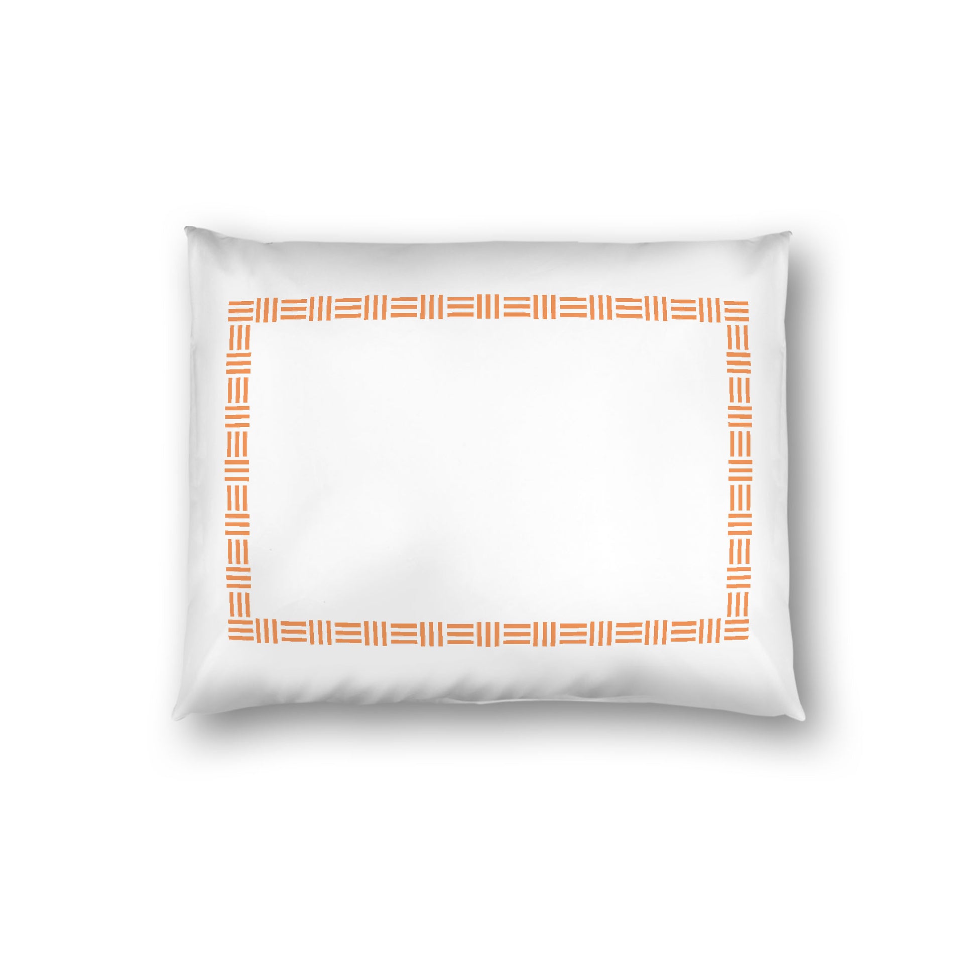 Off-white Cotton Sateen Pillow Sham, Orange Single Weave Motif Print, Classic Border, White Reverse Side, Standard - 20 x 26 inches