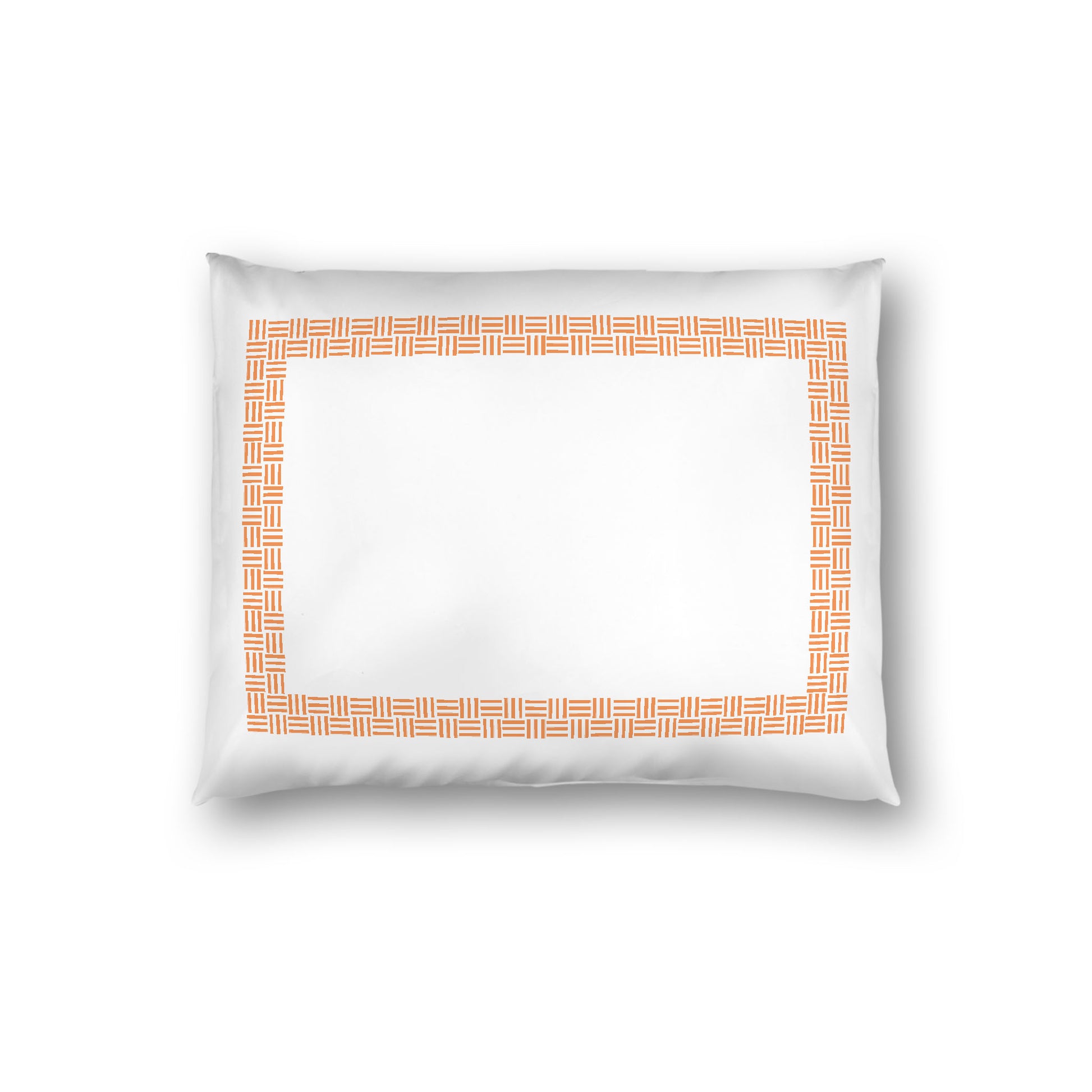 Off-white Cotton Sateen Pillow Sham, Orange Double Weave Motif Print, Classic Border, White Reverse Side, Standard - 20 x 26 inches