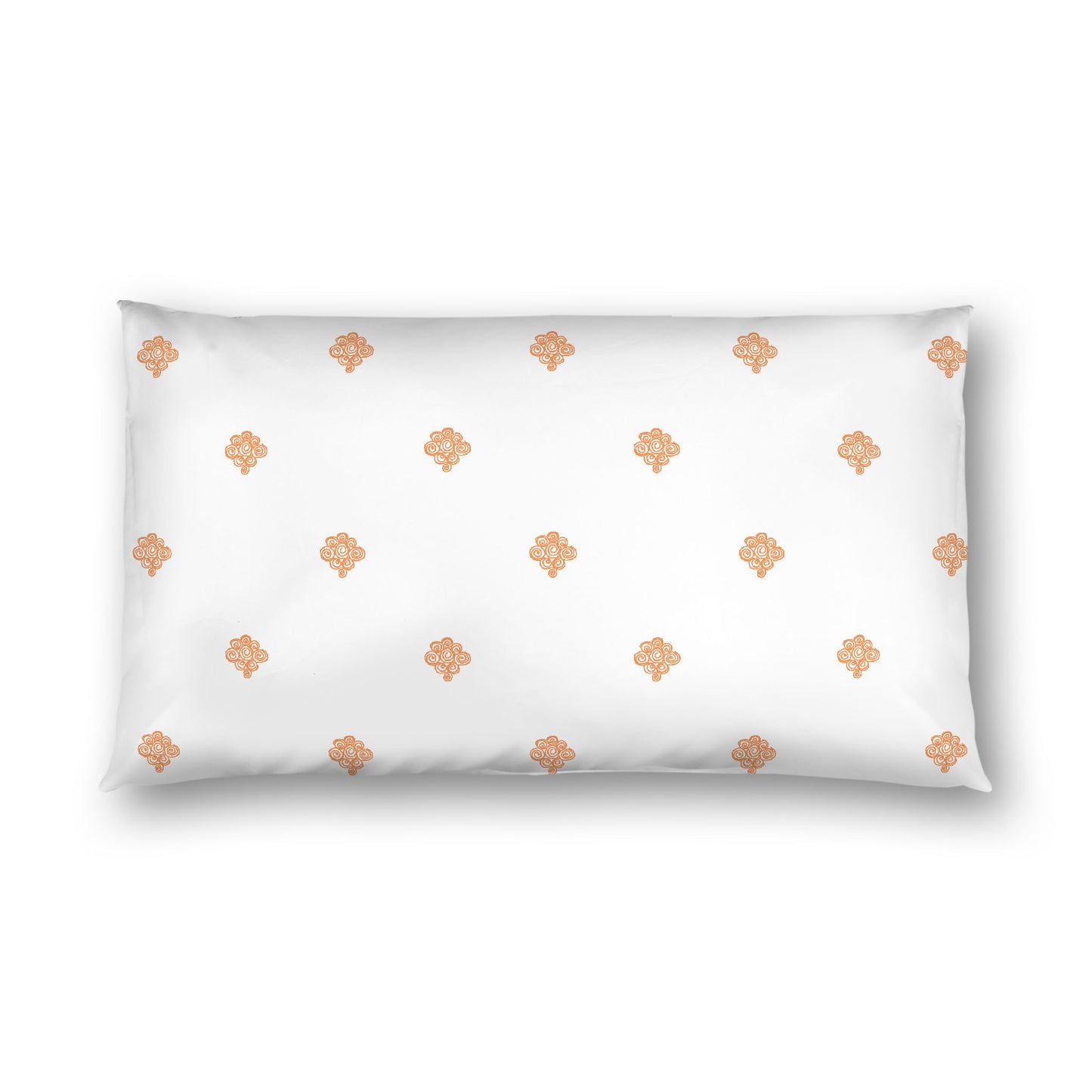 Off-white Cotton Sateen Pillow Sham, Orange Hand-painted Swizzle Motif Print, White Reverse Side, King - 20 x 36 inches