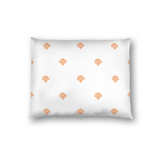 Off-white Cotton Sateen Pillow Sham, Orange Hand-painted Swizzle Motif Print, White Reverse Side, Standard - 20 x 26 inches