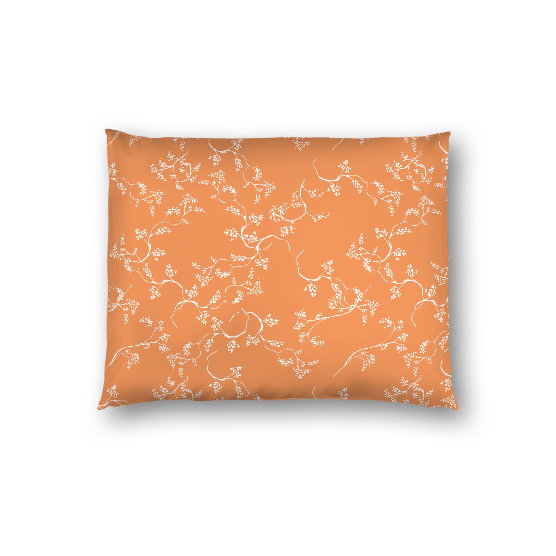 Orange Cotton Sateen Pillow Sham, Off-white Vine Print on Front, White Reverse Side, Standard - 20 x 26 inches