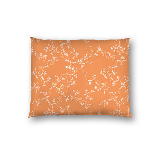 Orange Cotton Sateen Pillow Sham, Off-white Vine Print on Front, White Reverse Side, Standard - 20 x 26 inches