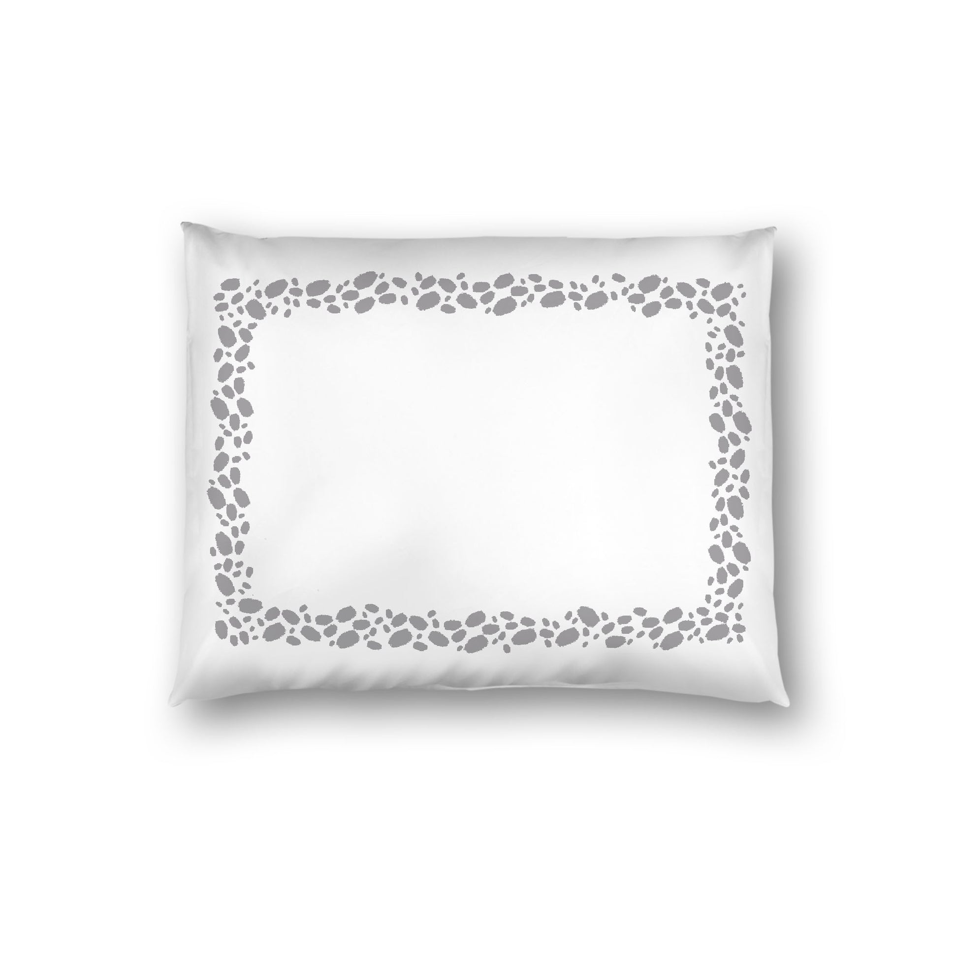 Off-white Cotton Sateen Pillow Sham, Grey Hand-painted Dab Motif Print, Classic Border, White Reverse Side, Standard - 20 x 26 inches