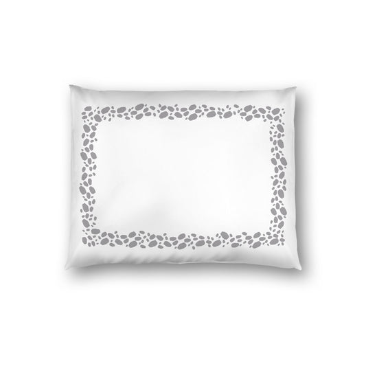 Off-white Cotton Sateen Pillow Sham, Grey Hand-painted Dab Motif Print, Classic Border, White Reverse Side, Standard - 20 x 26 inches