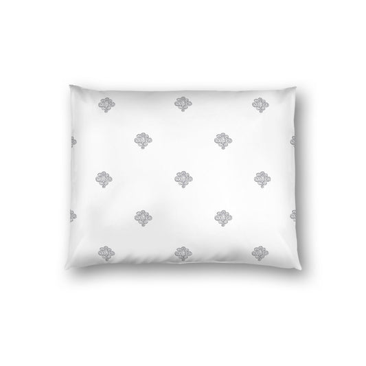 Off-white Cotton Sateen Pillow Sham, Grey Hand-painted Swizzle Motif Print, White Reverse Side, Standard - 20 x 26 inches