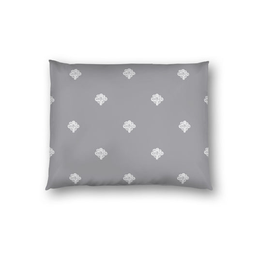 Grey Cotton Sateen Pillow Sham, Off-white Hand-painted Swizzle Motif Print, White Reverse Side, Standard - 20 x 26 inches