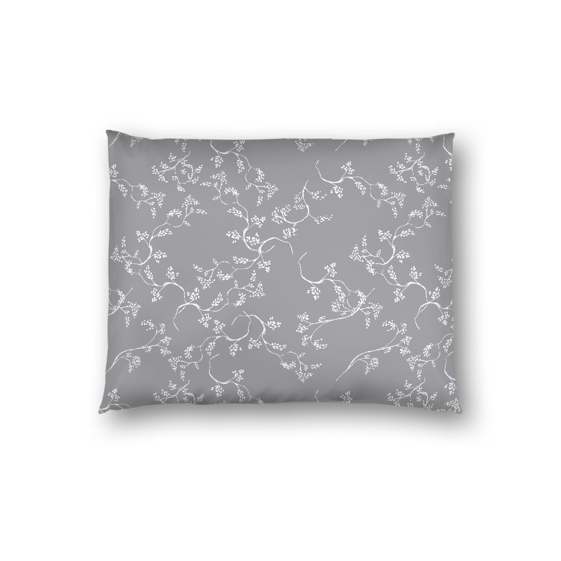 Grey Cotton Sateen Pillow Sham, Off-white Vine Print on Front, White Reverse Side, Standard - 20 x 26 inches