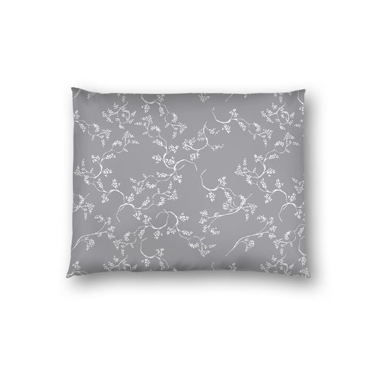 Grey Cotton Sateen Pillow Sham, Off-white Vine Print on Front, White Reverse Side, Standard - 20 x 26 inches