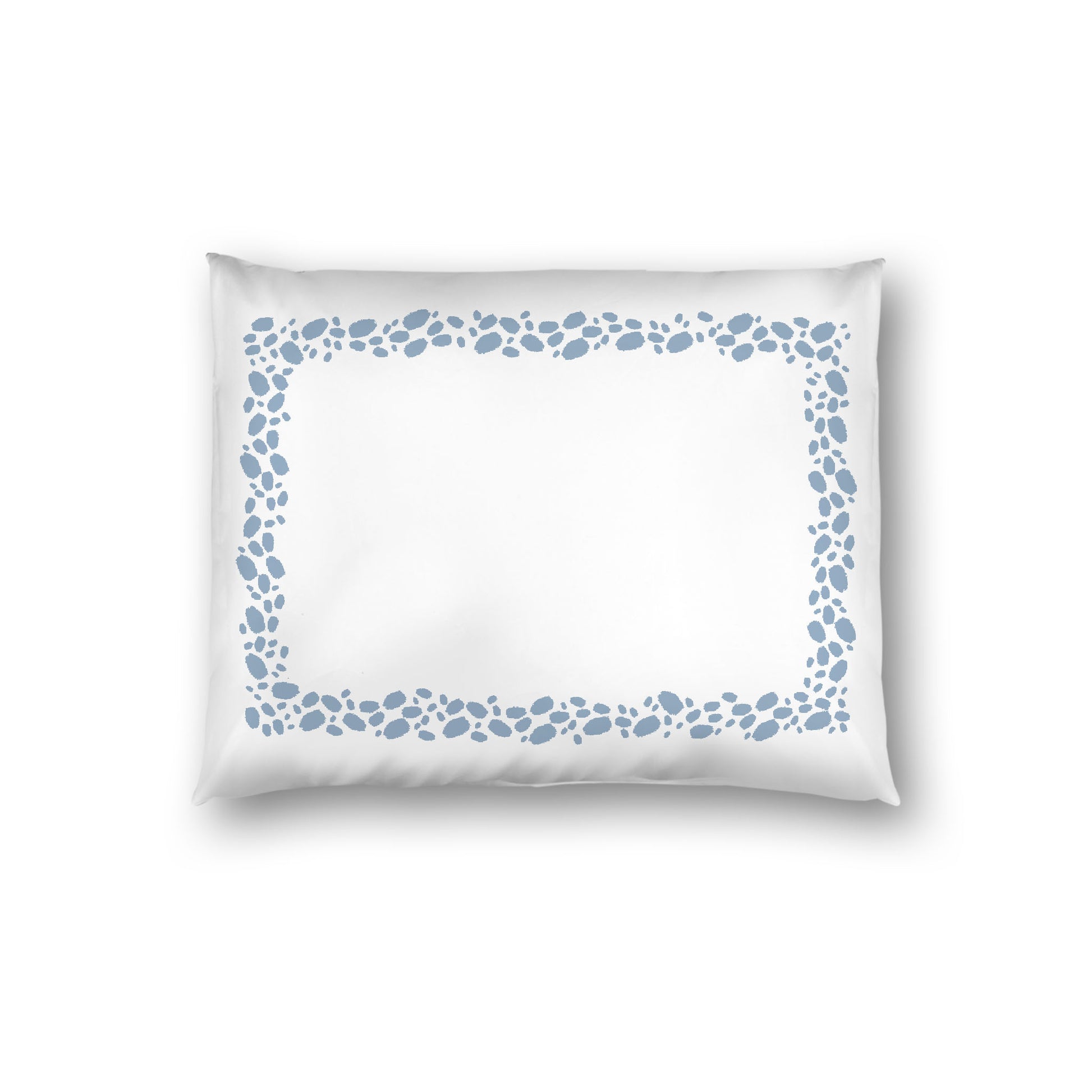 Off-white Cotton Sateen Pillow Sham, Blue Hand-painted Dab Motif Print, Classic Border, White Reverse Side, Standard - 20 x 26 inches
