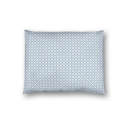 Off-white Cotton Sateen Pillow Sham, Blue Repeating Square Motif Print, Off-white Revese Side, Standard - 20 x 26 inches